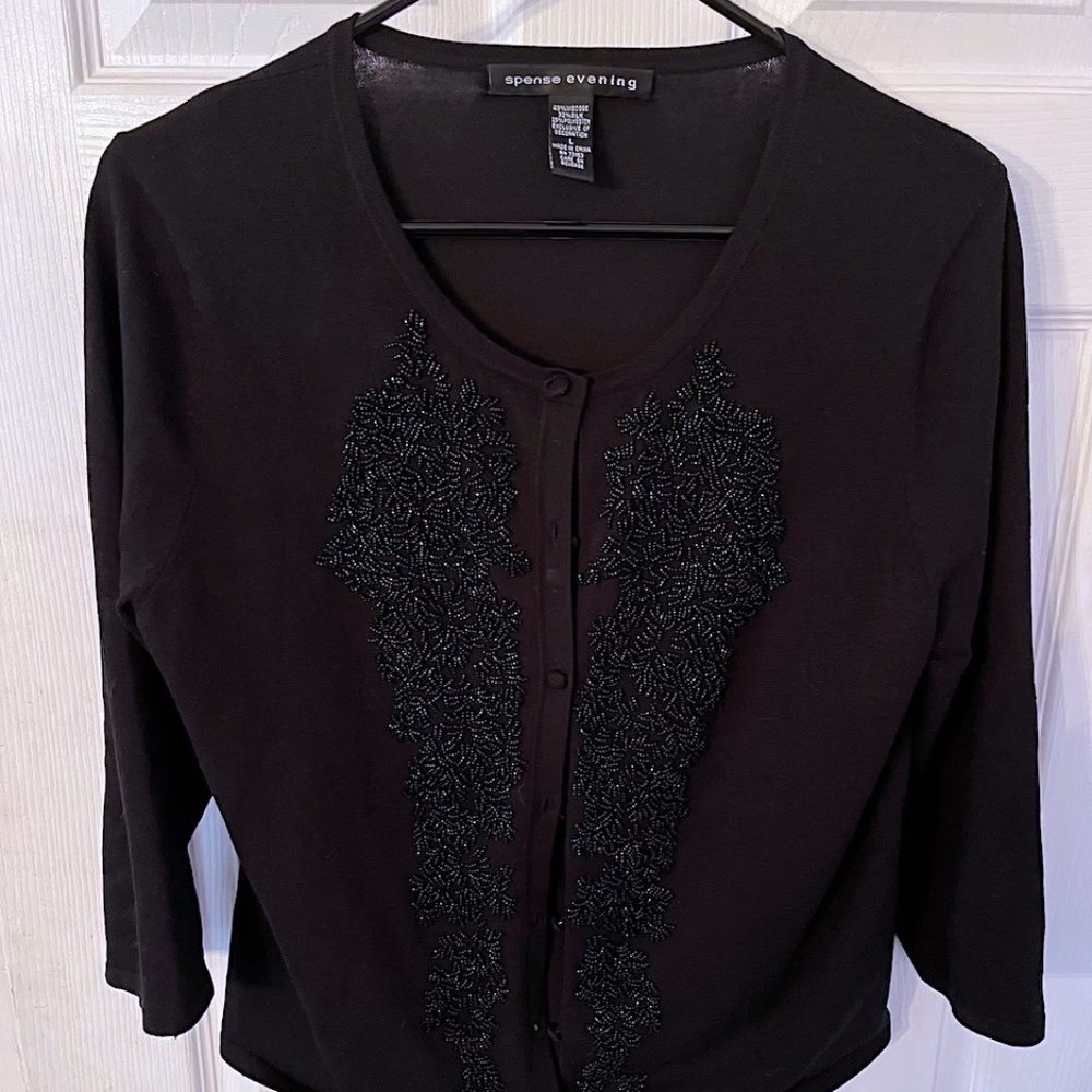 Spense Evening Black Button Down Embroidered Card… - image 1